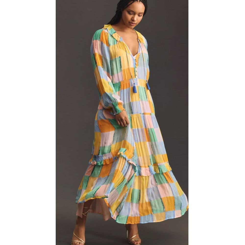 By Anthropologie The Marais Printed Chiffon Maxi Dress Size S $178 MSRP - Picture 1 of 4